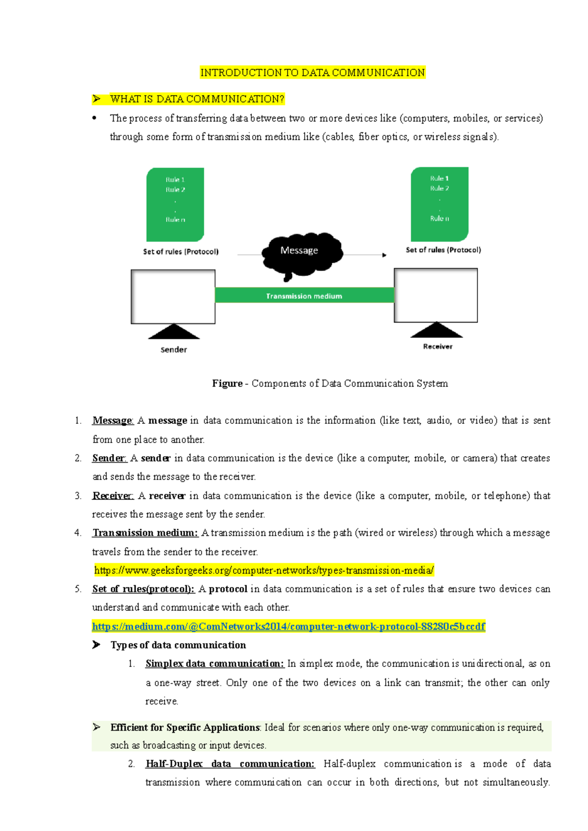 Introduction to Data Communication: Key Concepts and Models - Studocu