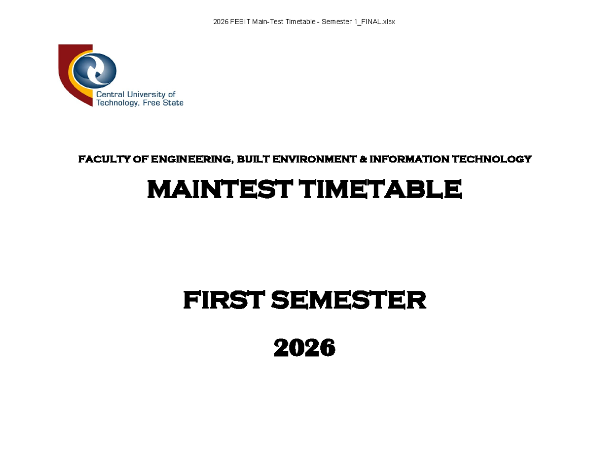2026 FEBIT Main Test Timetable - Semester 1 Final - Studocu