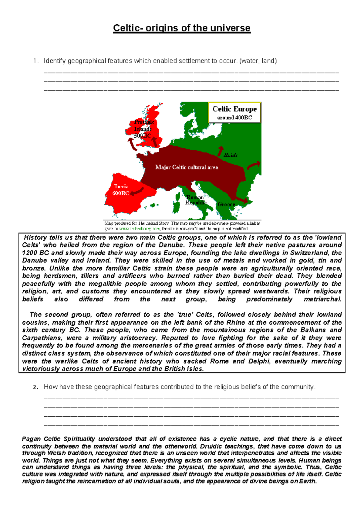 Celtic Origins: Geographical Features & Religious Beliefs - Studocu