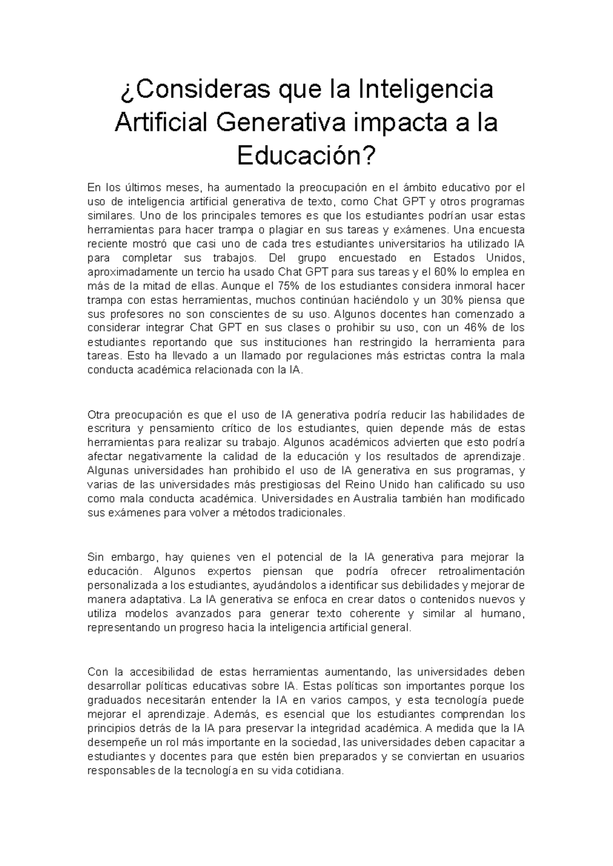 Impacto de la IA Generativa en la Educación: Retos y Oportunidades ...