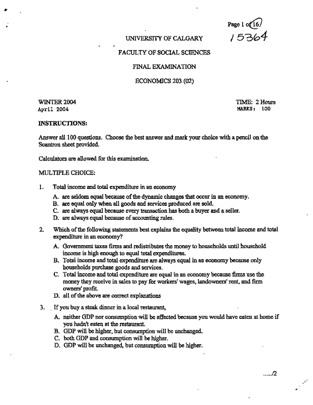 Econ 203 Final Exam Practice Questions & Answers - Studocu
