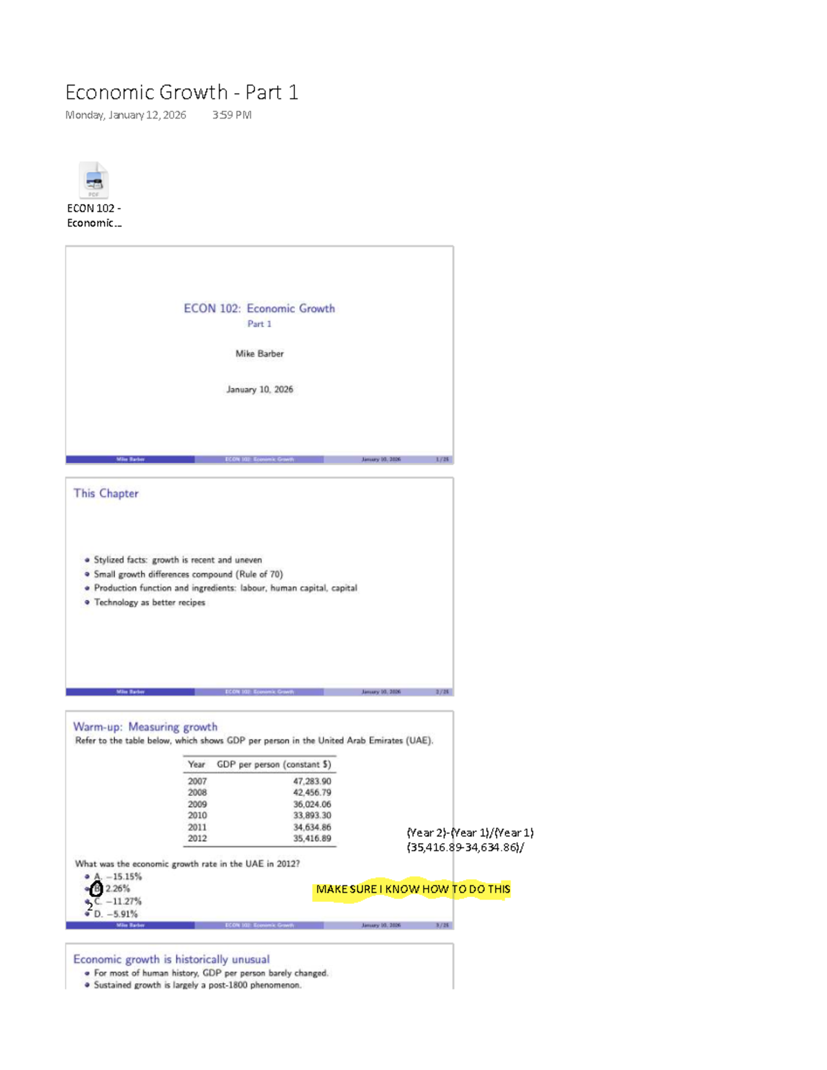 ECON 102 Lecture Notes: Economic Growth - Part 1 - Studocu