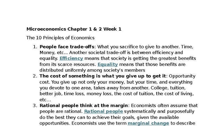Microeconomics EC101 Week 1: Principles from Chapters 1 & 2 - Studocu