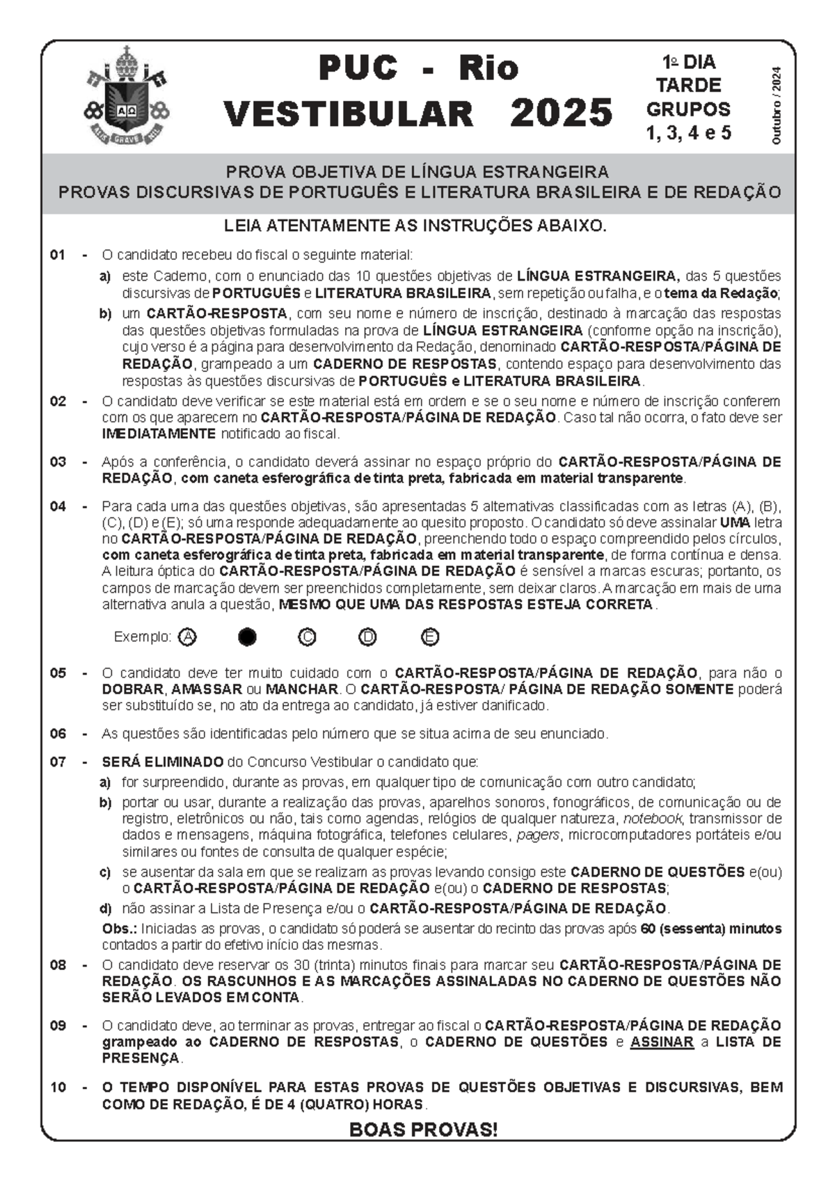 PUC - RIO 2025: Prova de Língua Estrangeira e Literatura - 1o Dia Tarde ...