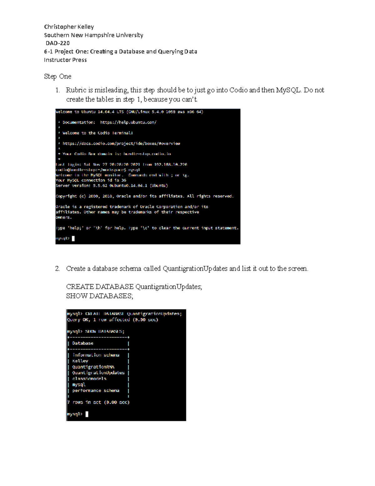 DAD-6-1 Project One: Database Creation & SQL Querying Guide - Studocu
