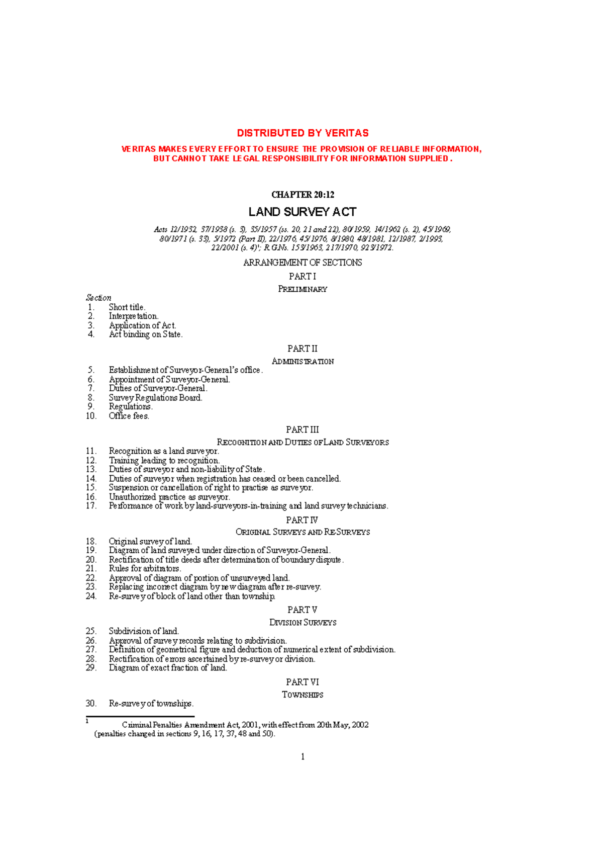 Land Survey Act Overview [Chapter 20-12] and Its Amendments - Studocu