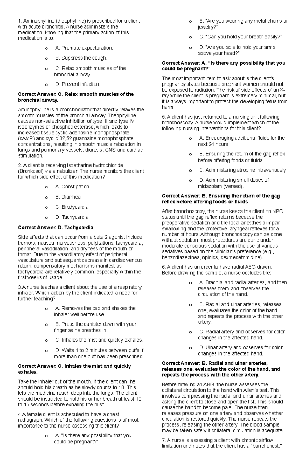 Respi Practice Test: Key Concepts and Nursing Interventions - Studocu