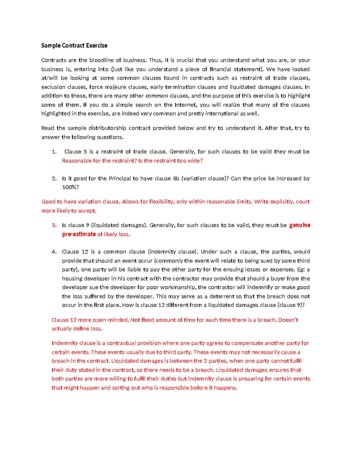 Contracts 101: Key Clauses in Sample Distributorship Agreement - Studocu