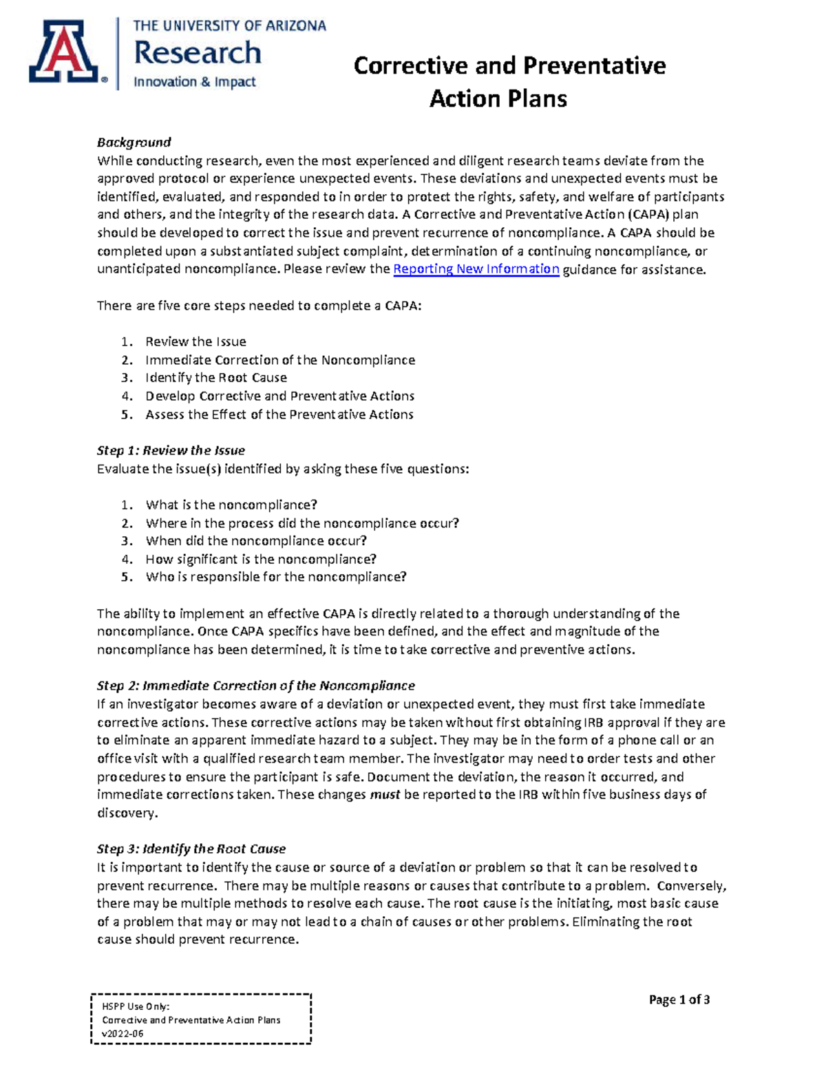 Corrective and Preventative Action Plans (CAPA) Guide v2022-06 - Studocu