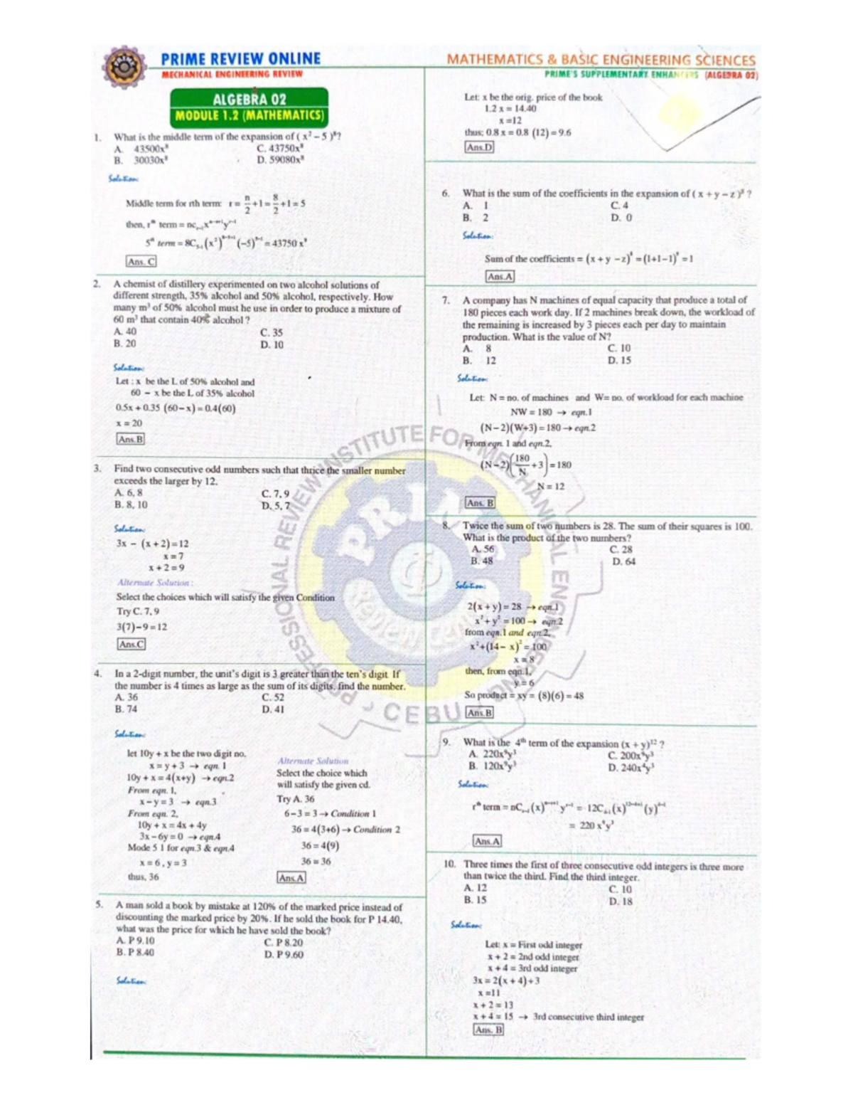 Algebra 02 solutions for basic engineering sciences review - Studocu