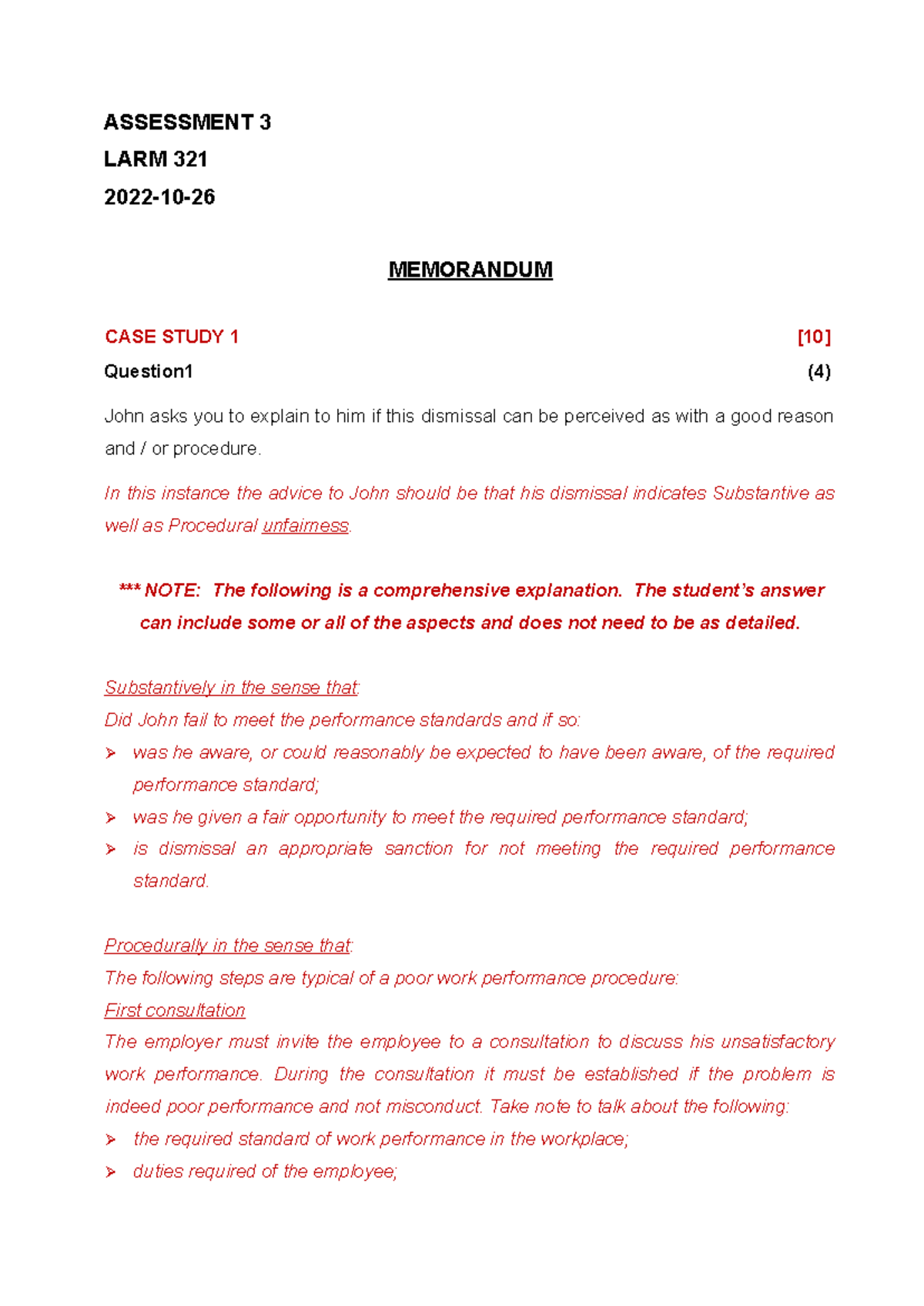LARM 321 Case Study Analysis: Dismissal Procedures and Fairness - Studocu