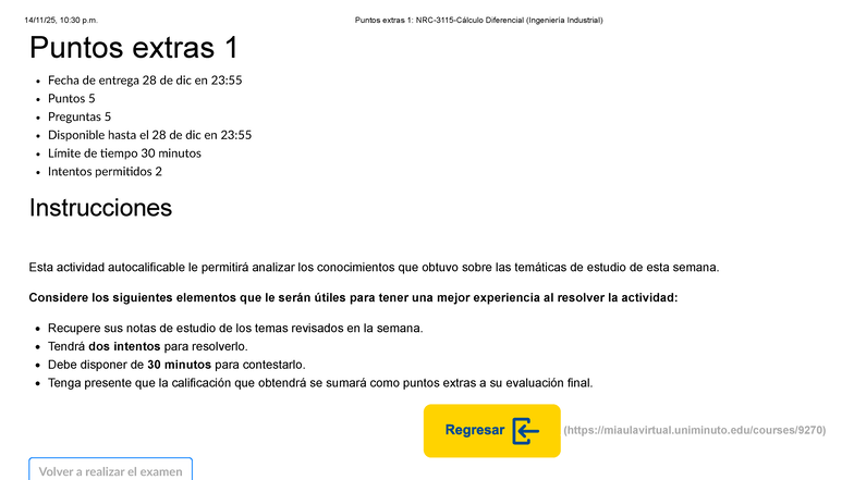 Puntos Extras 1: NRC-3115 Cálculo Diferencial (Ing. Industrial) - Studocu