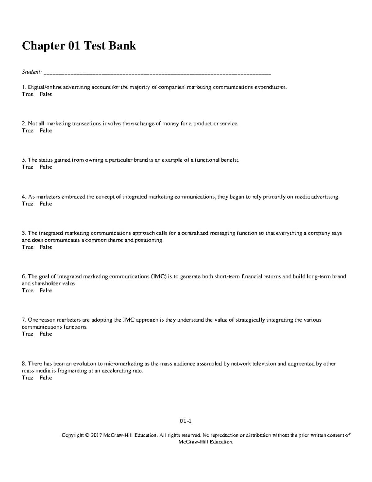 Chapter 01 - Marketing Test Bank Questions and Answers - Studocu