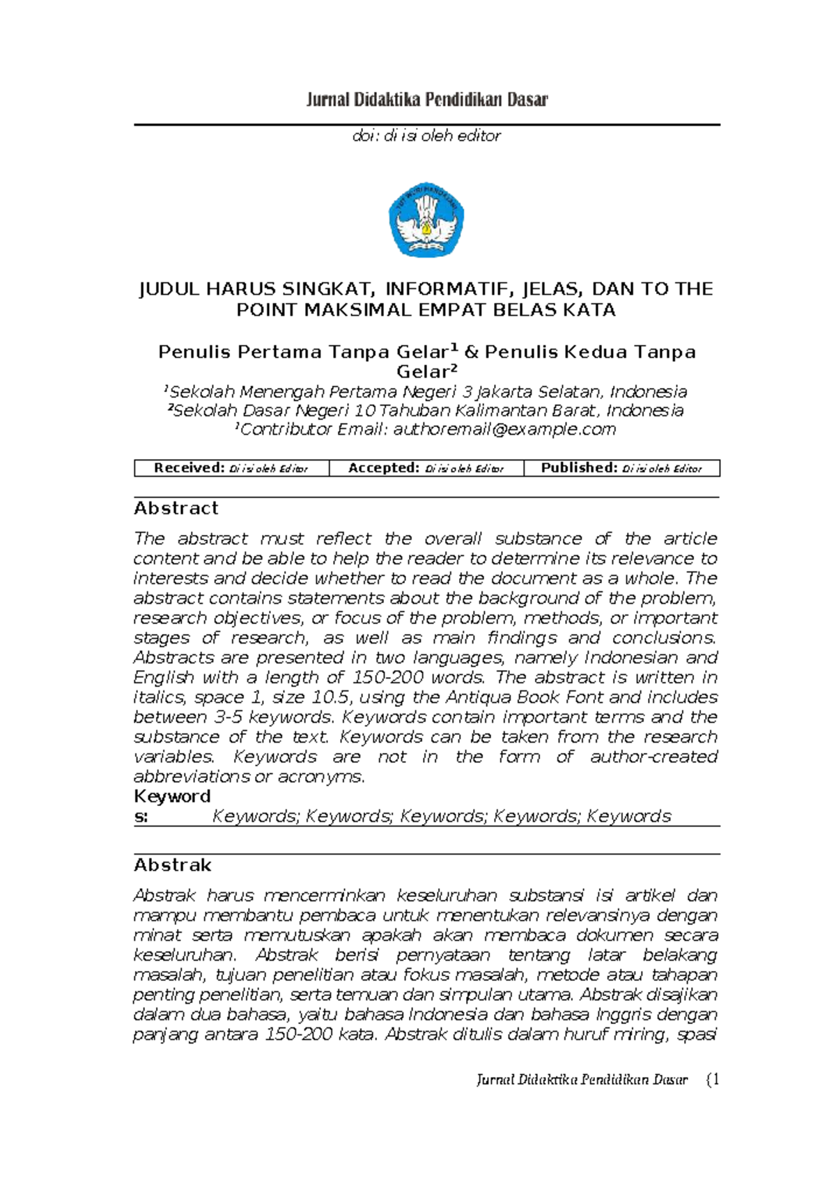 Template Jurnal Didaktika Pendidikan Dasar (Dikdas) untuk Penulisan ...