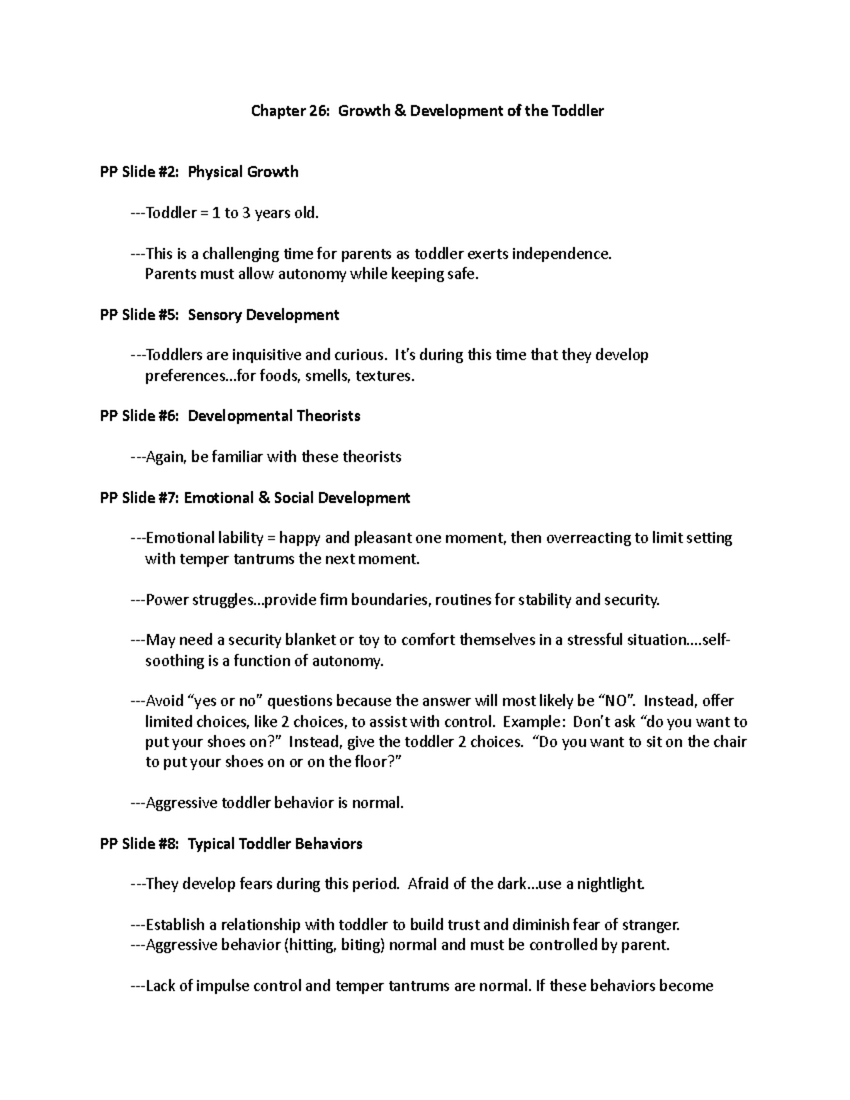 Chapter 26 Lecture Notes: Growth & Development of Toddlers - Studocu