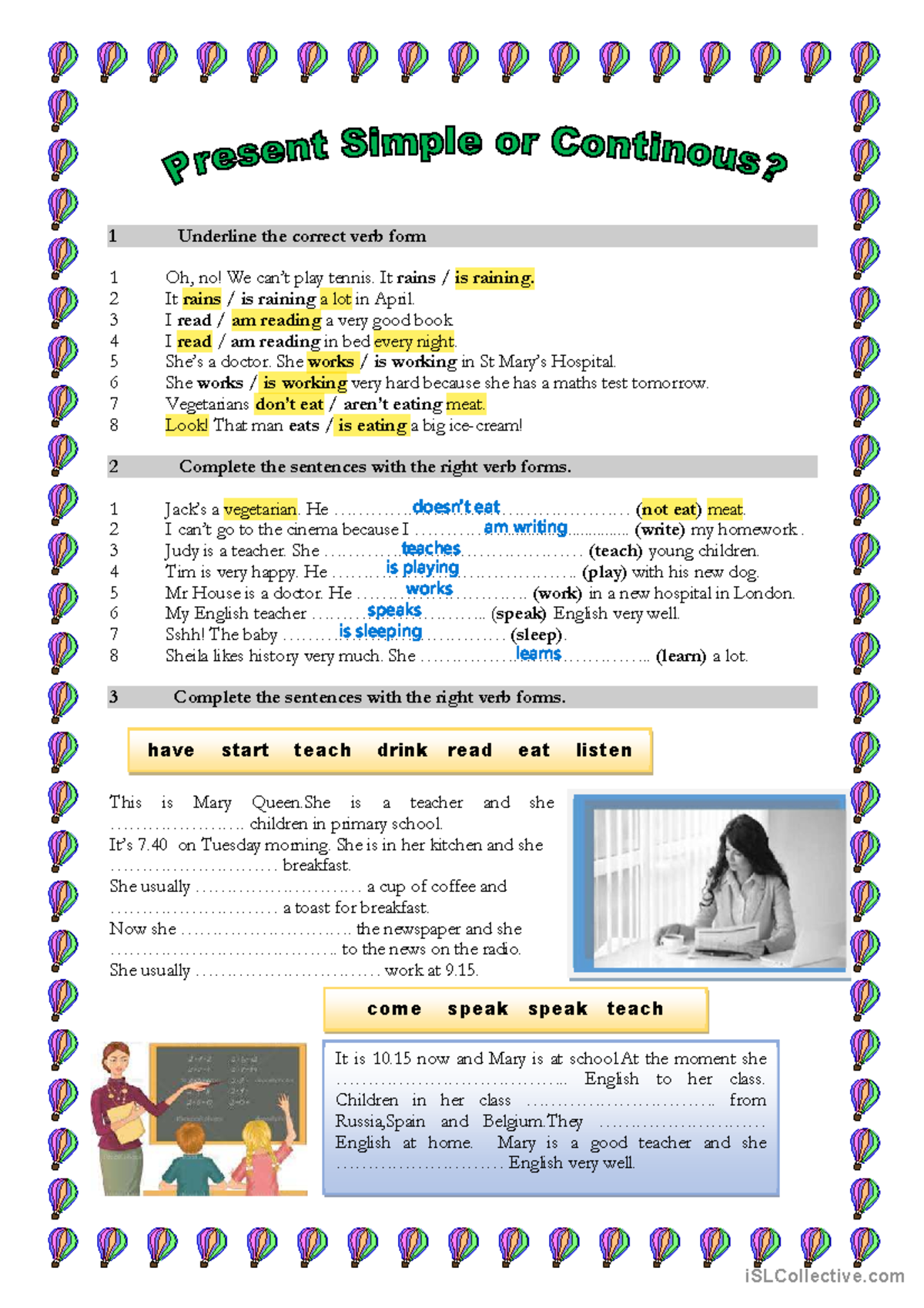 Simple Present vs. Present Continuous: Verb Form Exercises - Studocu