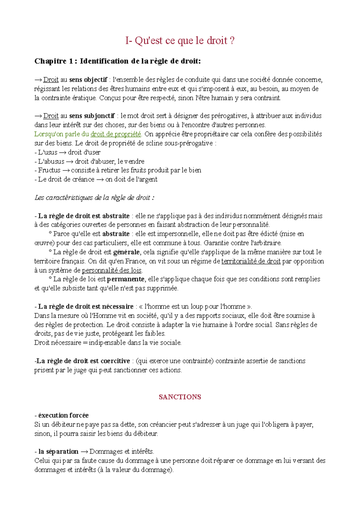Chapitre 1: Identification de la Règle de Droit - L1 S1 Mr Bessy - Studocu