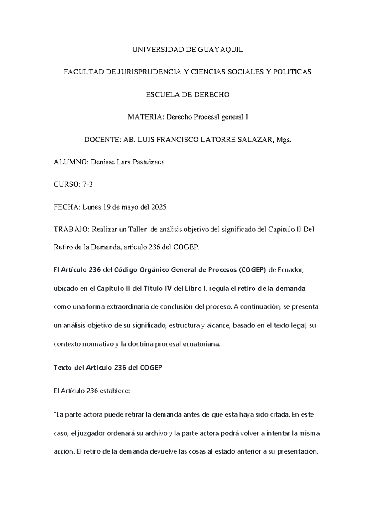 Análisis del Capítulo II del Retiro de la Demanda (COGEP) - Document Preview