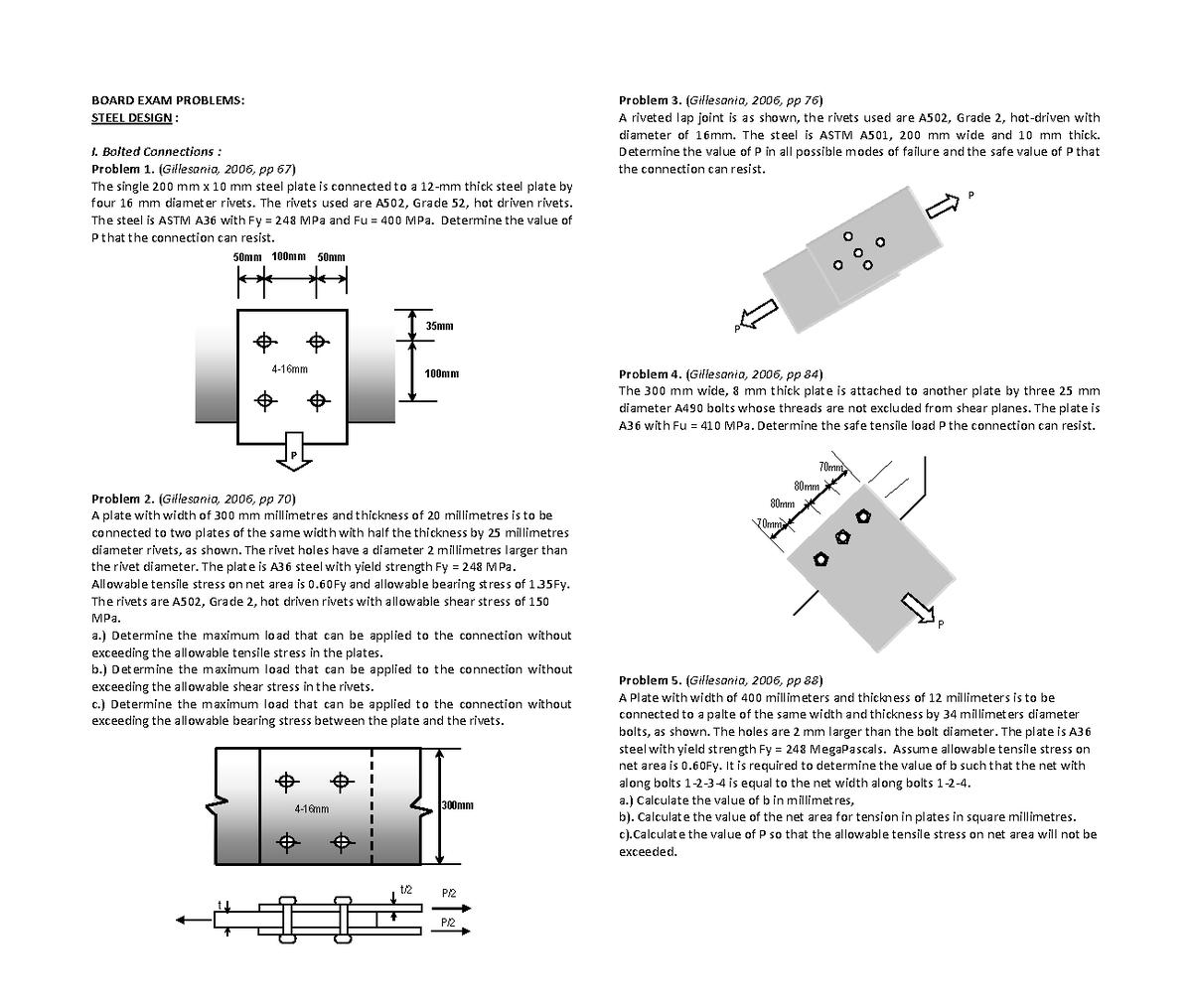 Steel Design Sample Problems: Board Exam (Gillesania, 2006) - Studocu