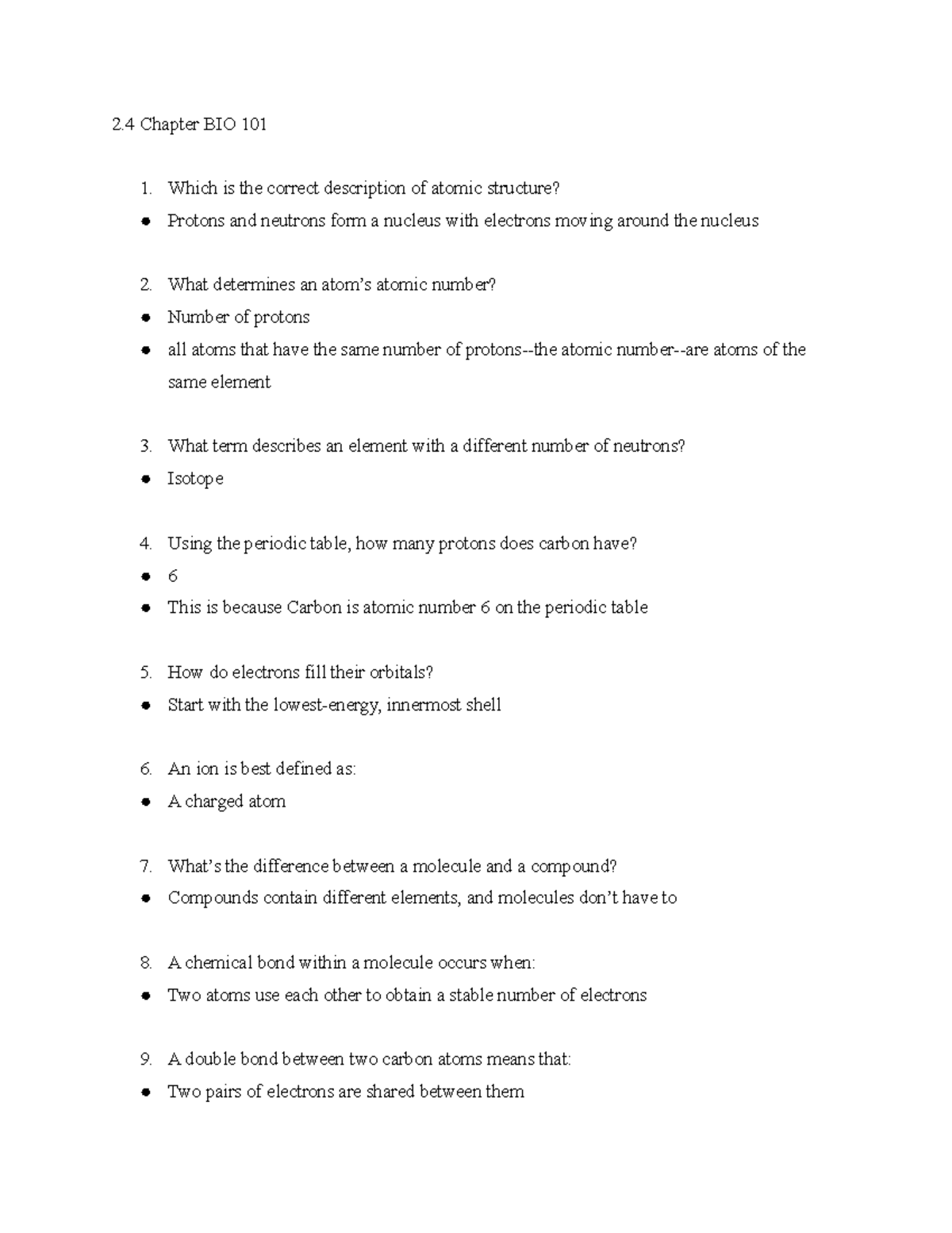 2.4 Chapter Review: Key Concepts in BIO 101 - Studocu