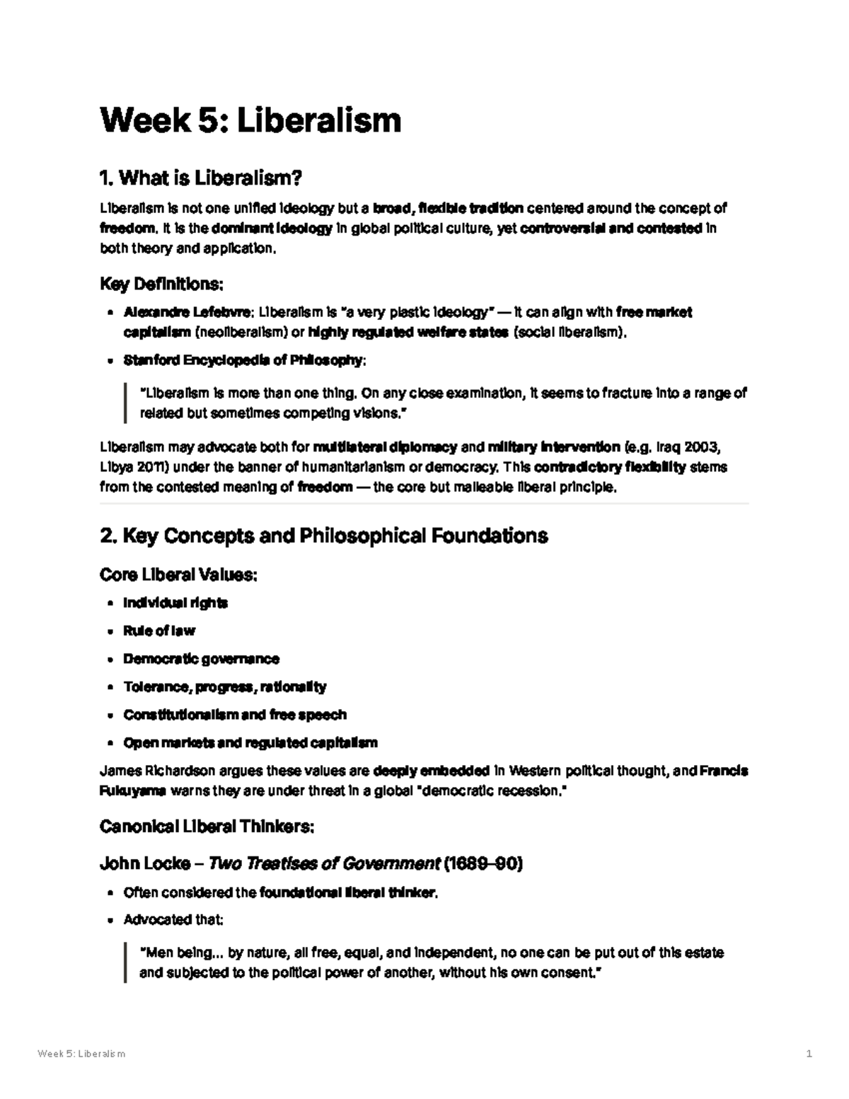 GOVT1621 Week 5 Lecture Notes: Understanding Liberalism Concepts - Studocu