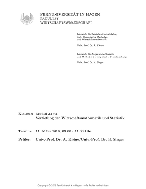 Vertiefung der Wirtschaftsmathematik und Statistik - 32741
