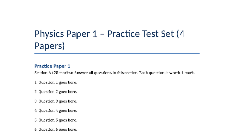 Physics Paper 1 – Practice Test Set (4 Papers) - Studocu