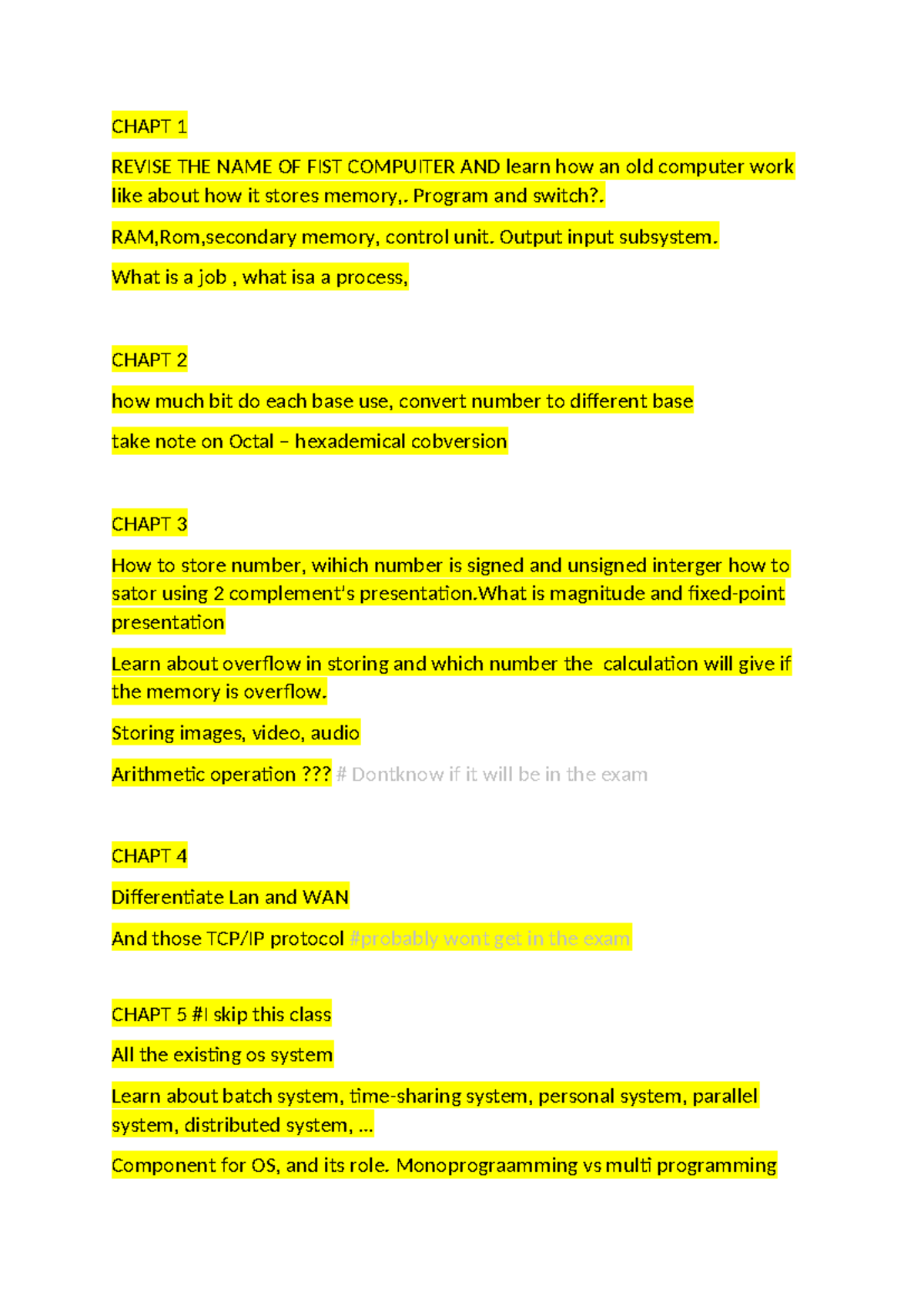 CSI106 Chapter Review: Computer Basics, Number Systems, and OS Types ...