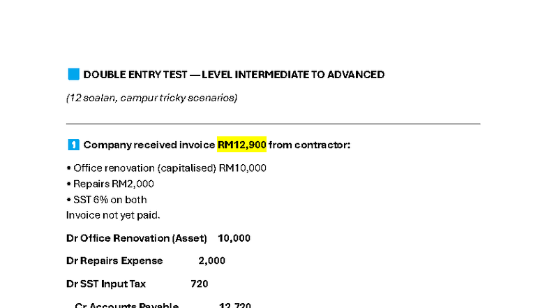 Double Entry Test - Intermediate to Advanced (12 Qs, Real Scenarios ...