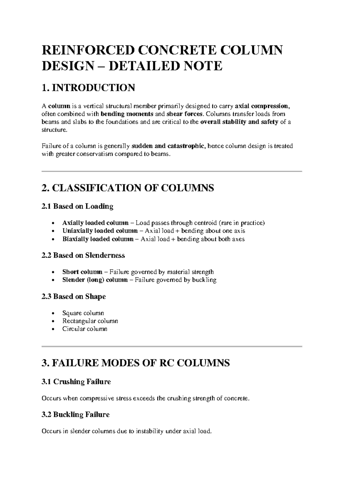 Reinforced Concrete Column Design Notes: Key Concepts & Methods - Studocu