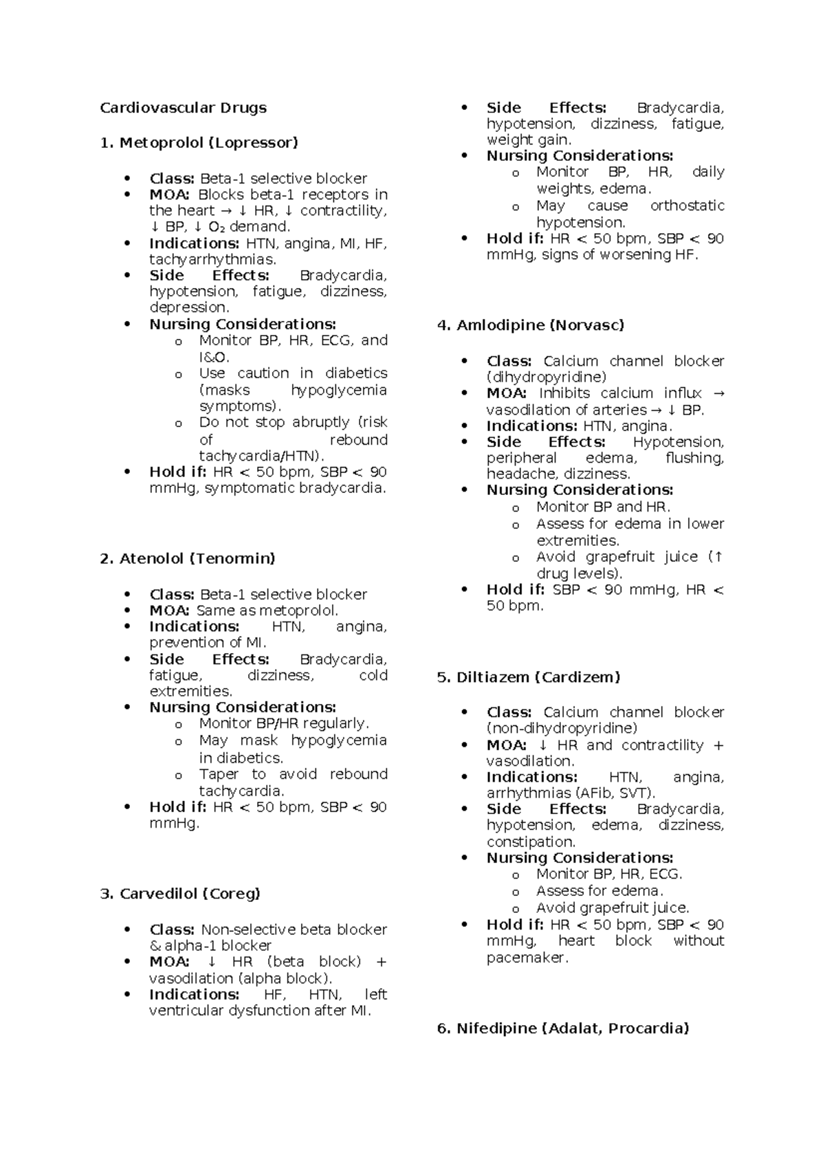 Cardiovascular Drugs Overview: Key Medications & Nursing Considerations ...