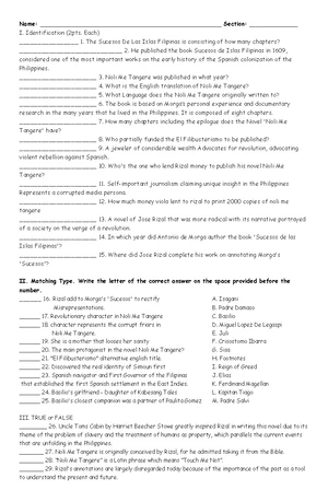 Midterm Exam Review: Life and Works of Jose Rizal (Course Code: Rizal ...