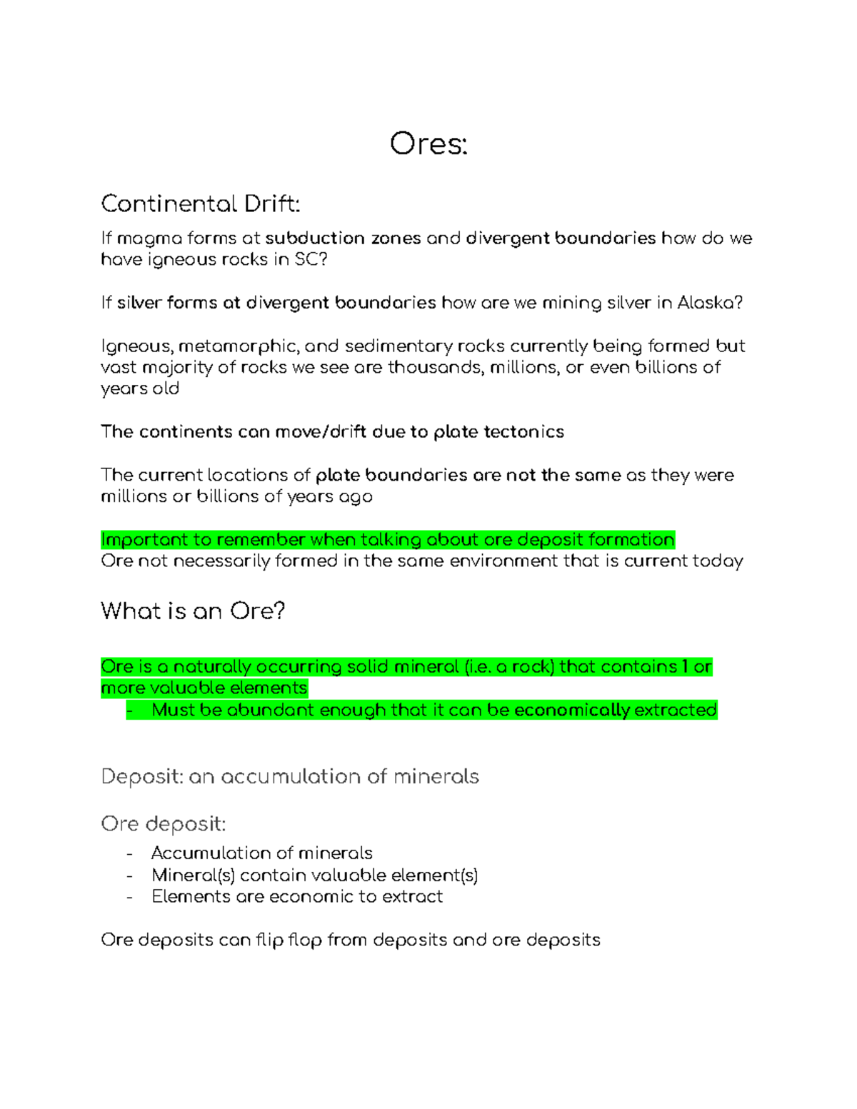 Lecture Notes on Ore Formation and Types of Rocks - Studocu