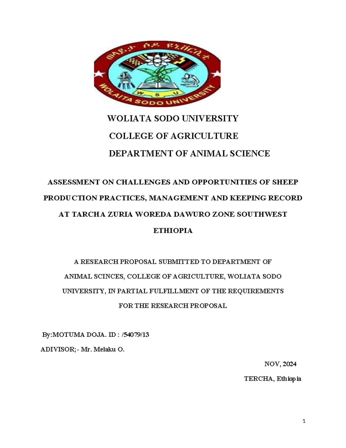 Motuma proposal - WOLIATA SODO UNIVERSITY COLLEGE OF AGRICULTURE ...