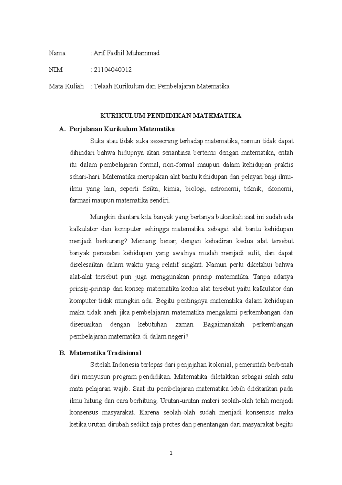 Telaah Kurikulum Pendidikan Matematika di Sekolah (TKP 2023) - Studocu