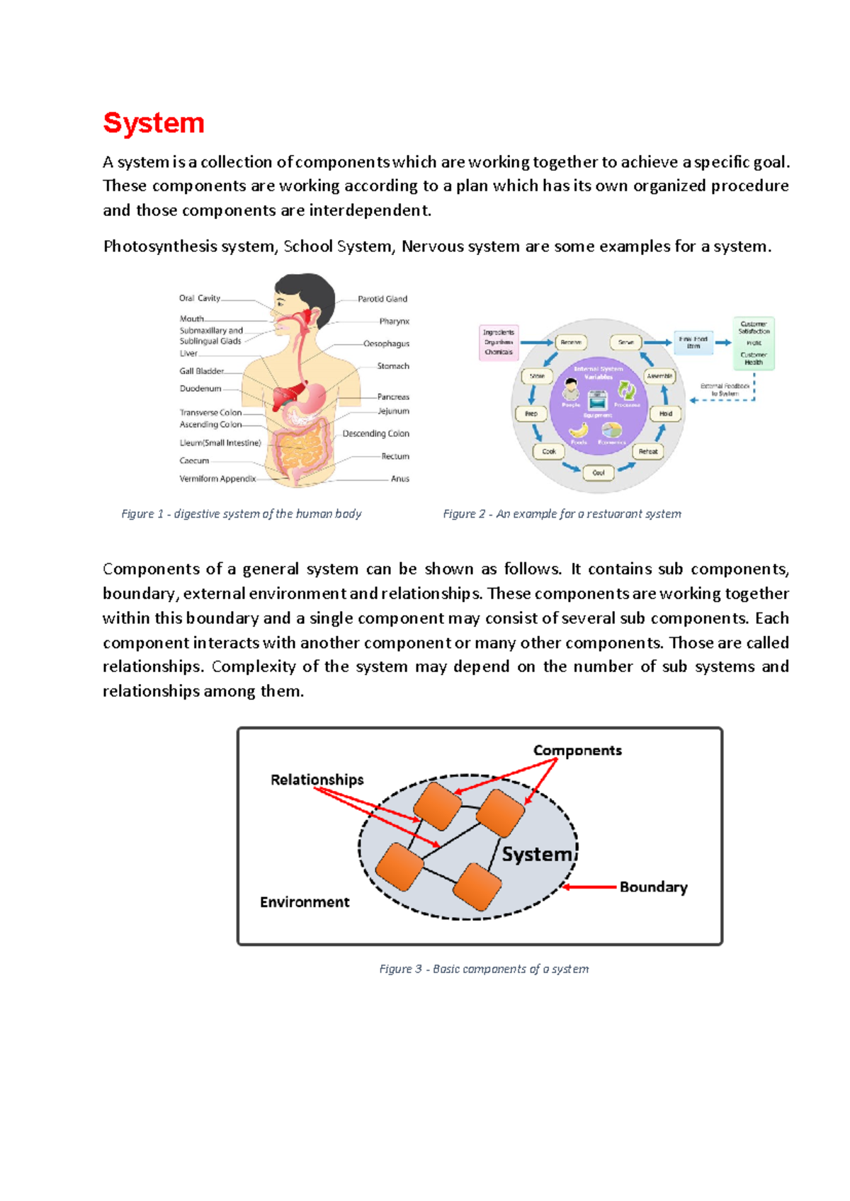 Introduction to systems - System A system is a collection of components ...