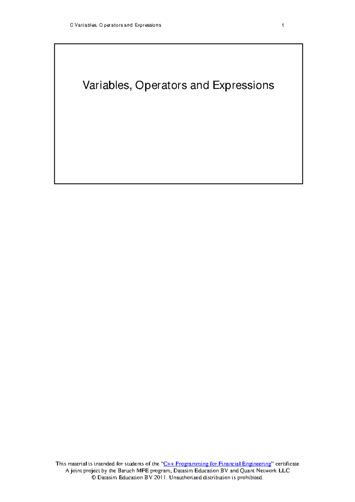 C Programming for Financial: Variables, Operators & Expressions - Studocu