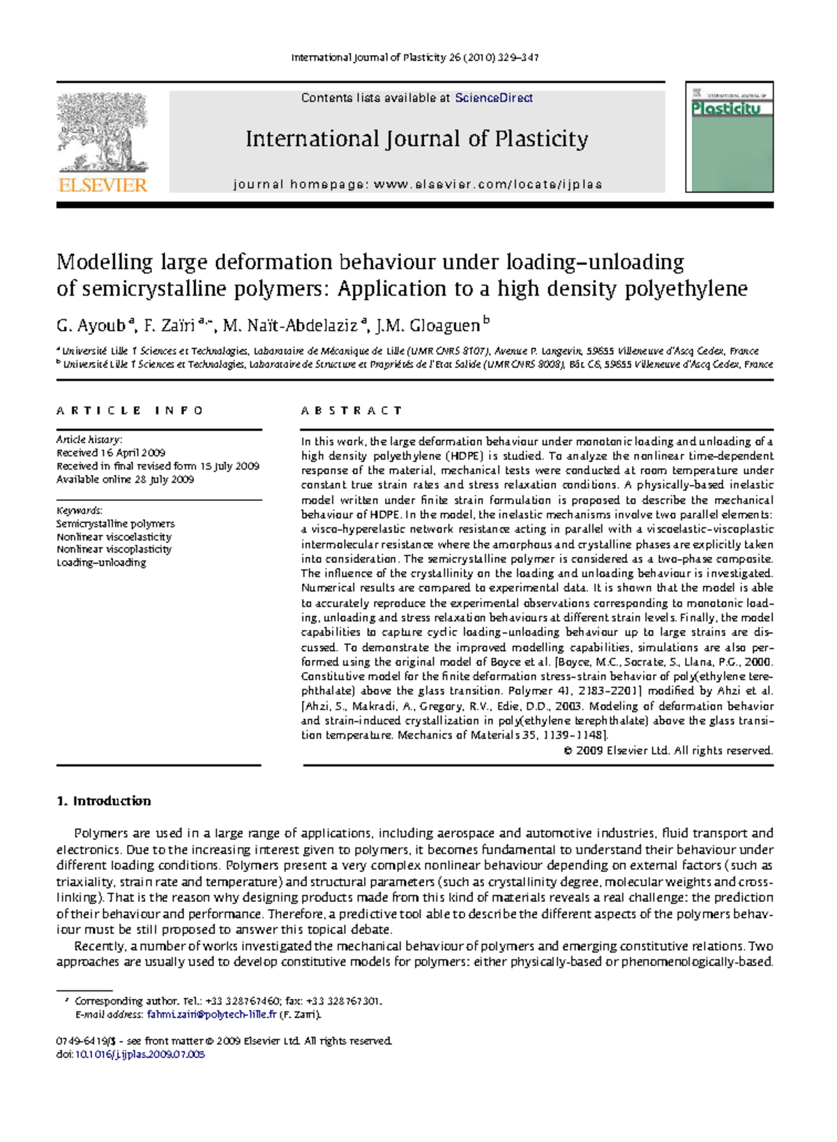 Modelling Large Deformation Behaviour of HDPE: Application Study (2010 ...