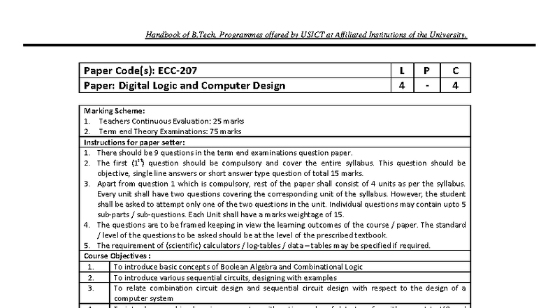 DLCD Syllabus for ECC-207: Digital Logic & Computer Design - Studocu