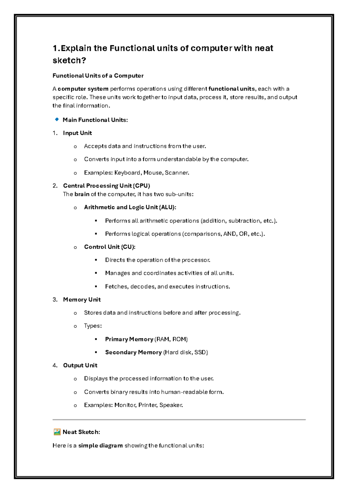 Functional Units of a Computer: Overview and Diagram (IT 101) - Studocu