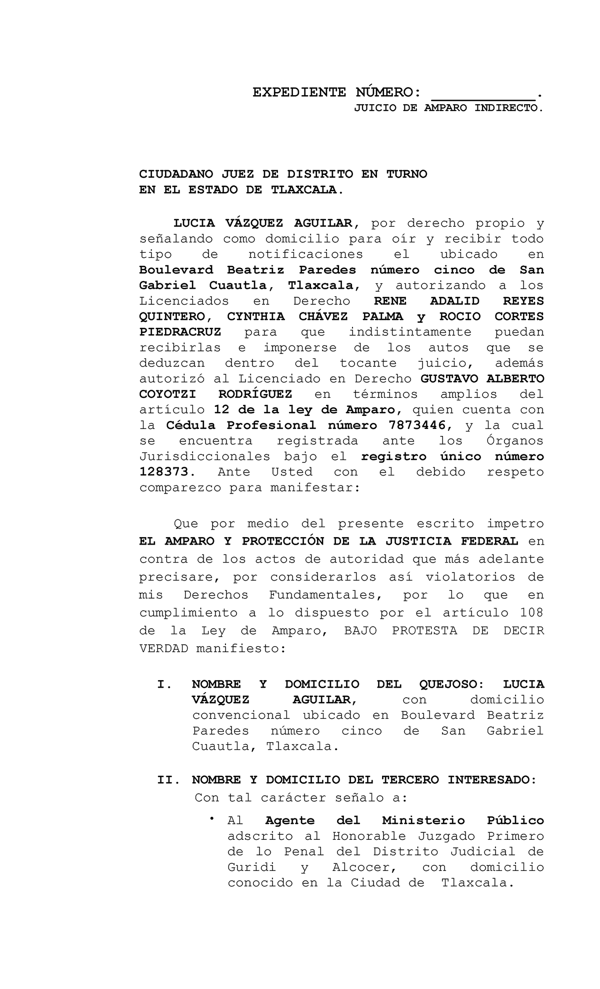 Amparo Indirecto: Caso de Lucía Vázquez Aguilar en Tlaxcala - Studocu