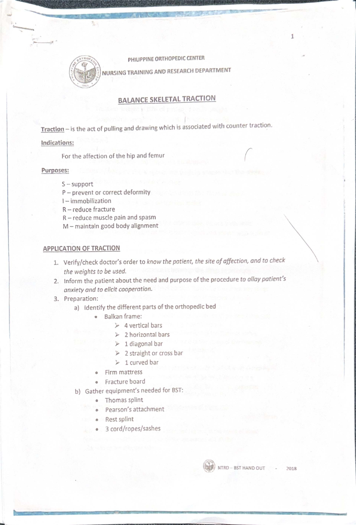 Balance Skeletal Traction Procedure Guide - Studocu