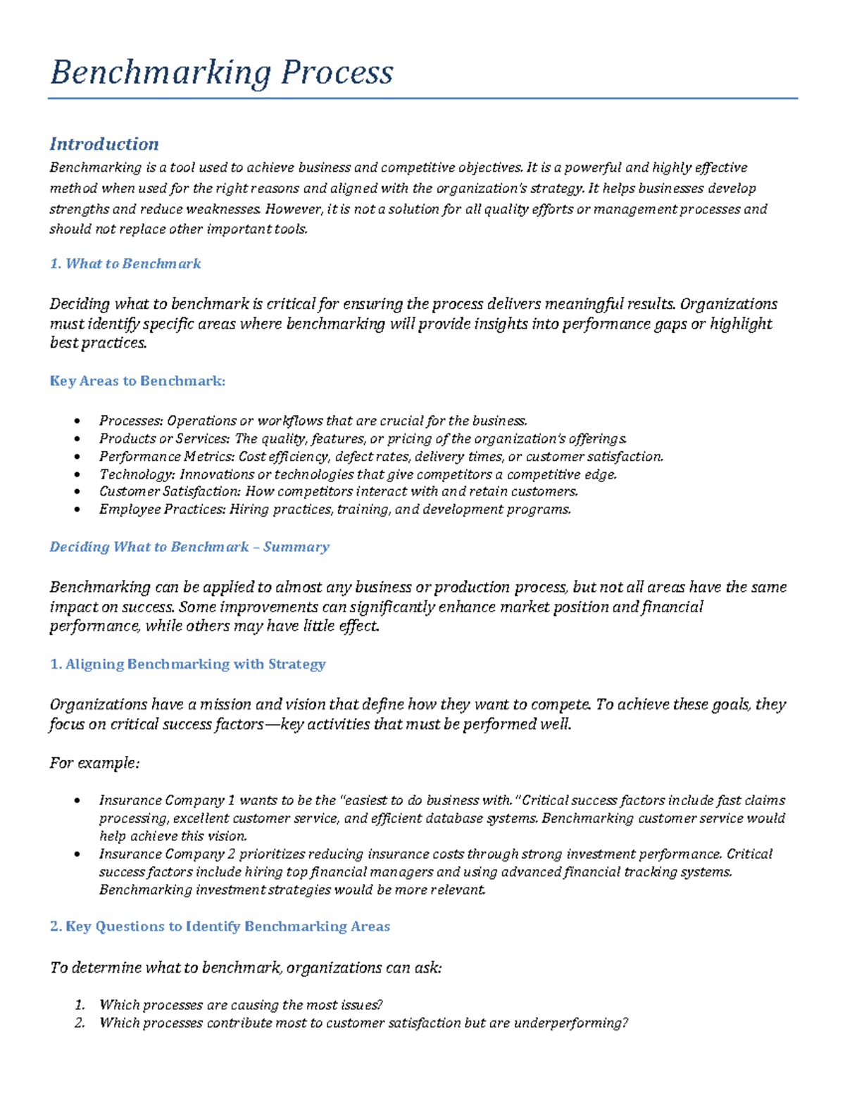 Benchmarking Process Full - Benchmarking Process Introduction ...