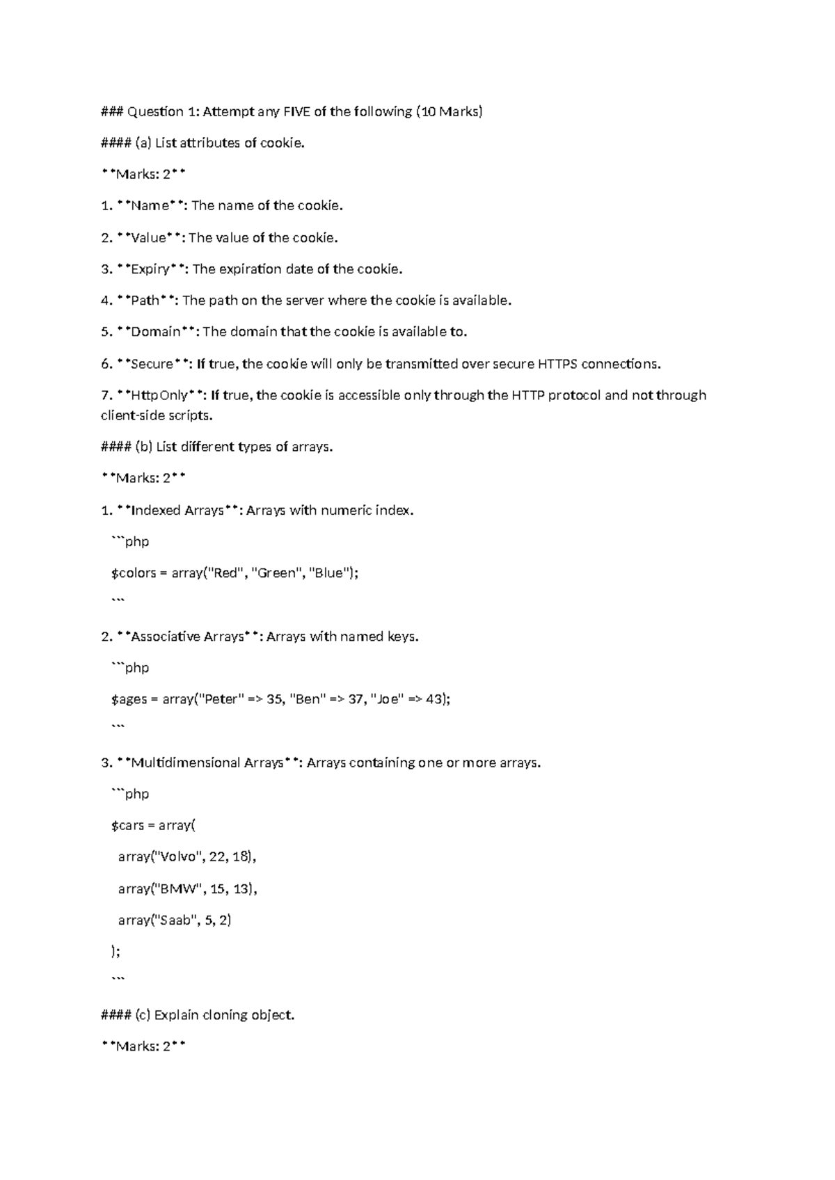 PHP Programming Concepts: Exam Questions & Answers (771537256) - Studocu