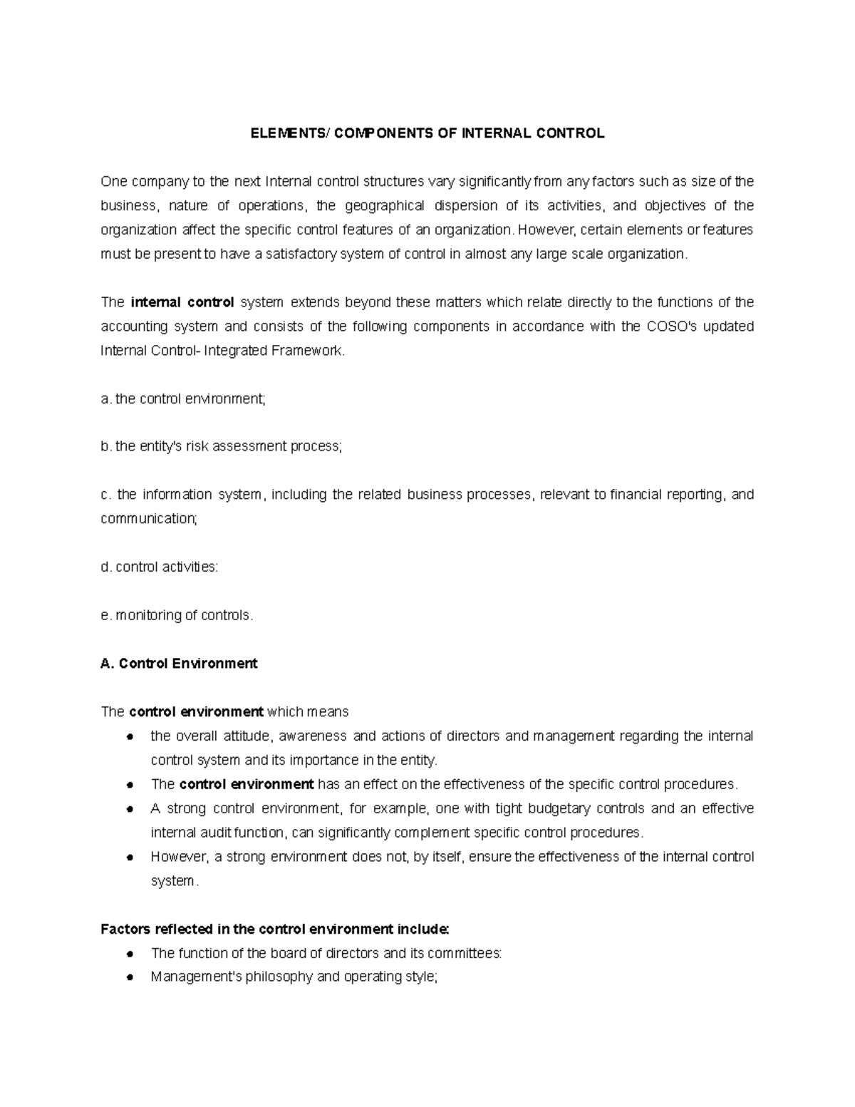 Internal Control Systems: Comprehensive Notes for Internal 2 - Studocu