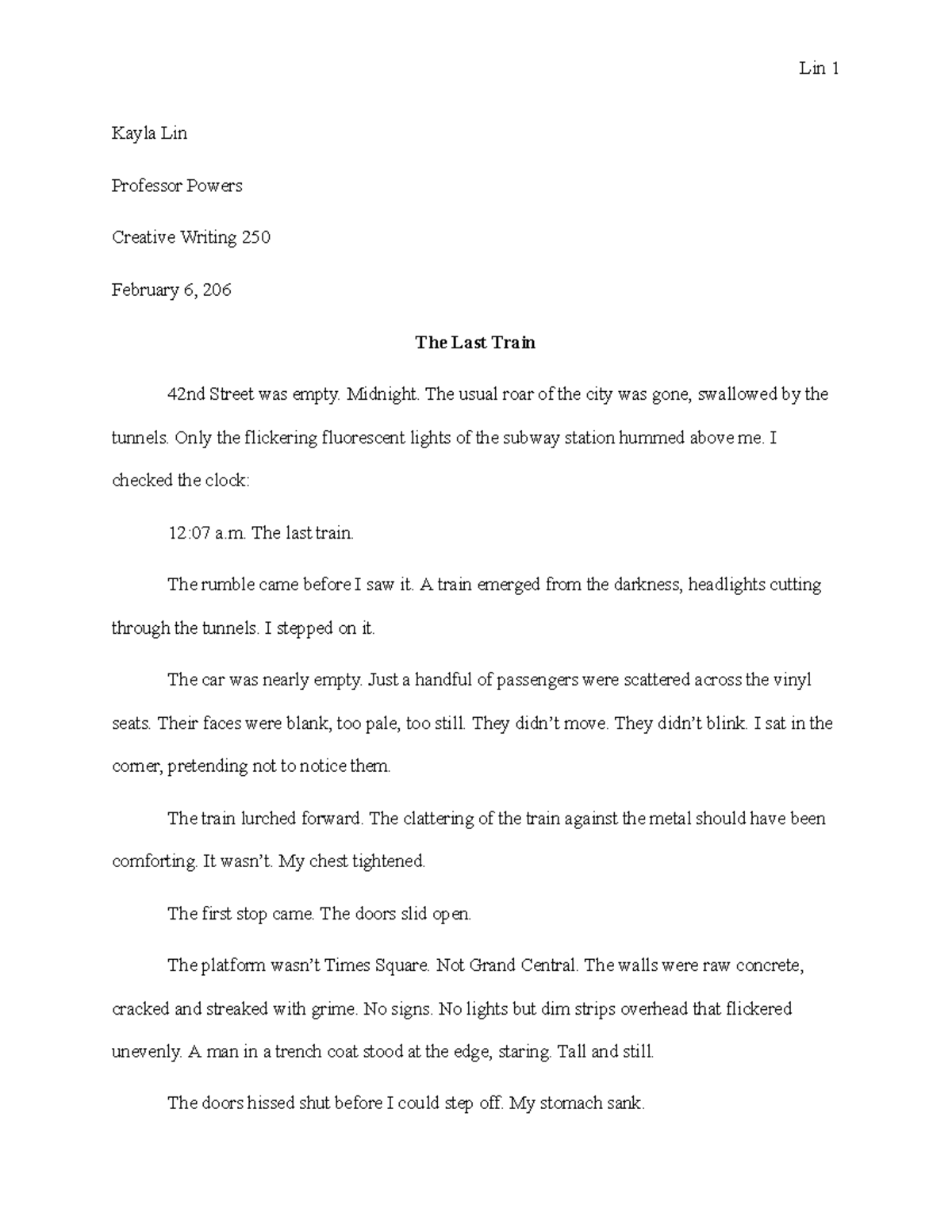 Creative Writing 250: Original Fiction by Kayla Lin - Studocu