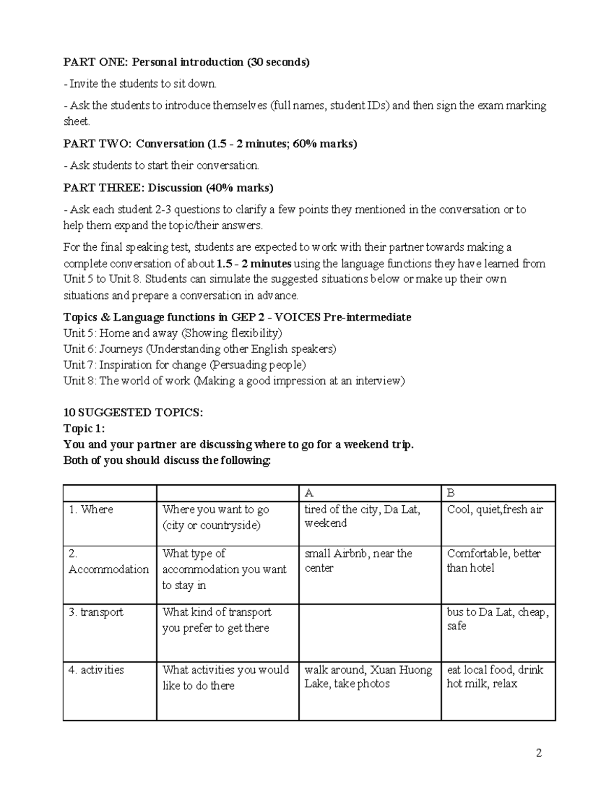 GEP 2 Speaking Test Guidelines: Conversation & Discussion - Studocu