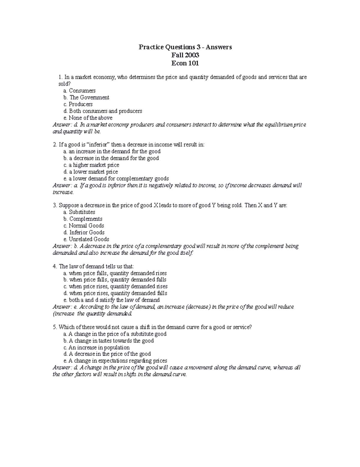 Practicequestionsanswers 3fall2003 - Practice Questions 3 - Answers ...