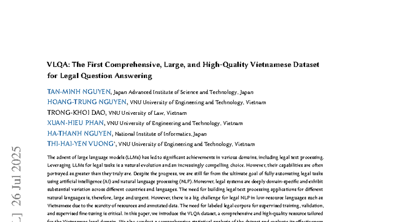 VLQA 2507: Comprehensive Vietnamese Legal Question Answering Dataset ...