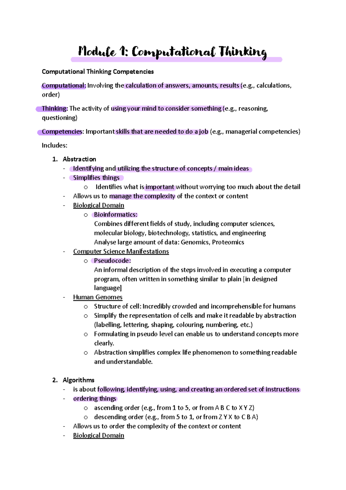 CC0002 Notes - Module 1: Computational Thinking Computational Thinking ...